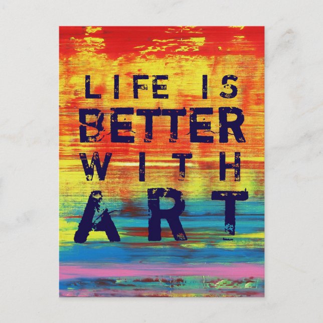 Life is Better with Art- Red Yellow Abstract Art Postcard (Front)