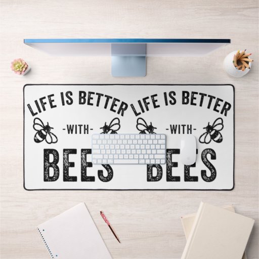 Life is Better with Bees cool honey bee Animal Fan Desk Mat