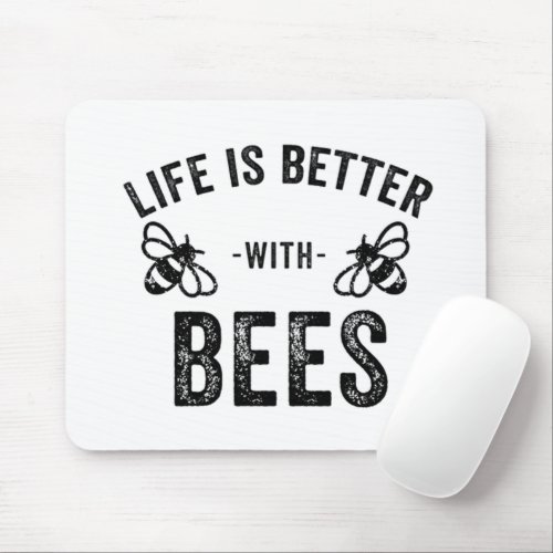 Life is Better with Bees cool honey bee Animal Fan Mouse Pad