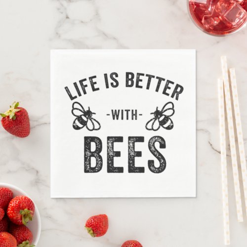 Life is Better with Bees cool honey bee Animal Fan Napkins
