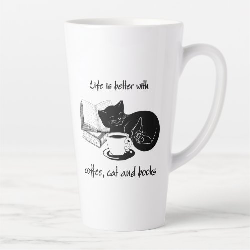 LIFE IS BETTER WITH CAT COFFEE AND BOOKS LATTE MUG