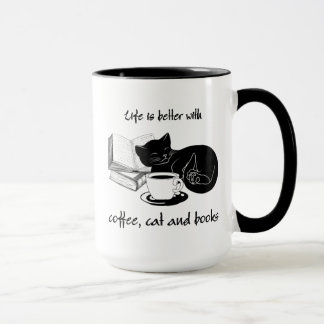 LIFE IS BETTER WITH CAT COFFEE AND BOOKS MUG