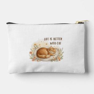 Life is Better with Cat - Cozy Floral Nap Small Accessory Pouch