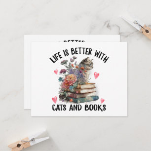 Life is better with Cats and Books Funny Cat Invitation