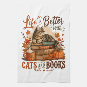 Life is Better with Cats and Books Kitchen Towel