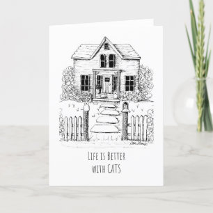 Life is Better with Cats, Cat Lover Drawing Letterpress Thank You Card