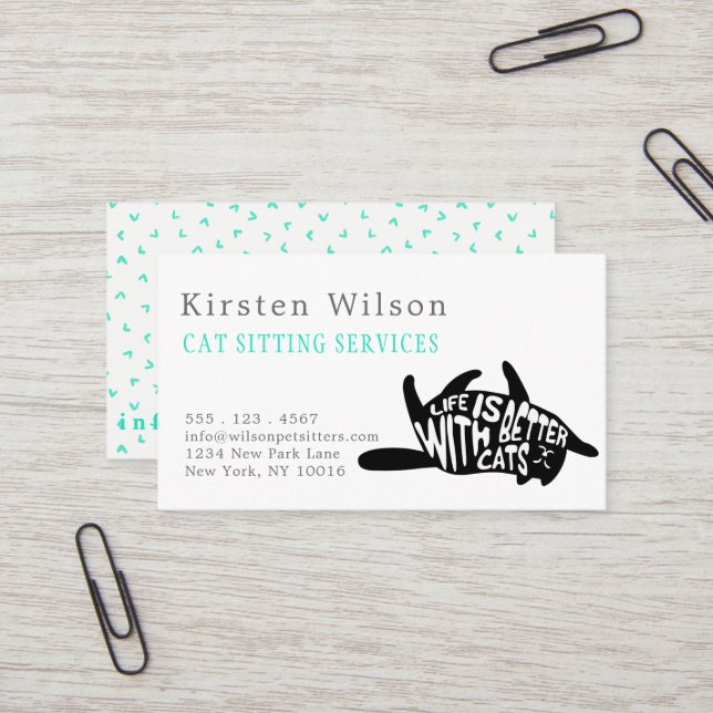 Life is better with cats | Cat or Pet Sitting Business Card (Front/Back In Situ)