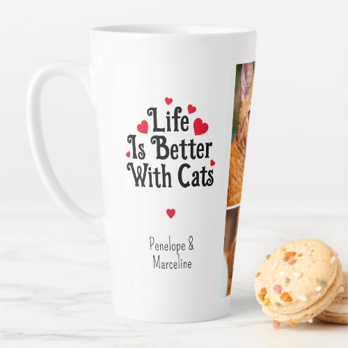 Life is Better with Cats Custom Photo Collage Name Latte Mug
