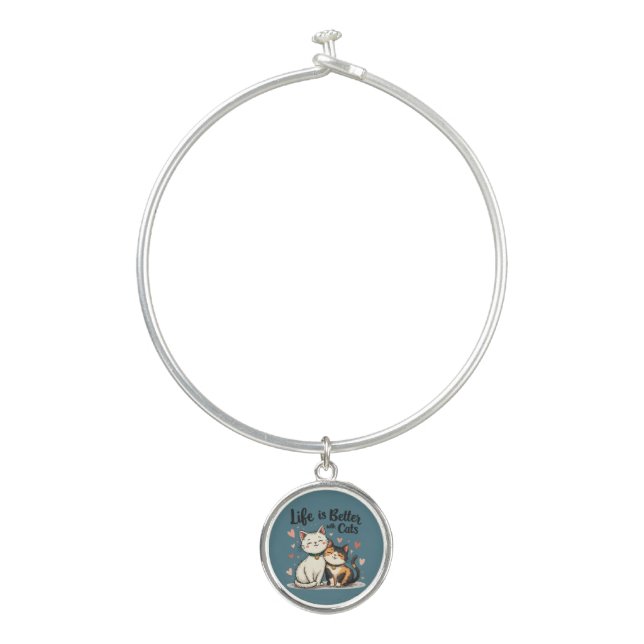 Life is Better with Cats Cute Cat Aesthetic Bangle Bracelet (Front)