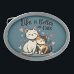 Life is Better with Cats Cute Cat Aesthetic Belt Buckle<br><div class="desc">This adorable cute cat illustration features two happy feline friends sitting close together, radiating warmth and companionship. Surrounded by floating hearts, this aesthetic cat design perfectly captures the joy of being a cat lover. The soft, hand-drawn style paired with the phrase "Life is Better with Cats" makes it a heartwarming...</div>