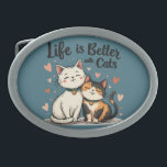 Life is Better with Cats Cute Cat Aesthetic Belt Buckle<br><div class="desc">This adorable cute cat illustration features two happy feline friends sitting close together, radiating warmth and companionship. Surrounded by floating hearts, this aesthetic cat design perfectly captures the joy of being a cat lover. The soft, hand-drawn style paired with the phrase "Life is Better with Cats" makes it a heartwarming...</div>