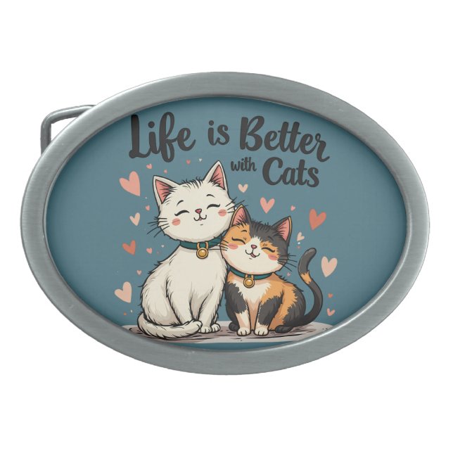 Life is Better with Cats Cute Cat Aesthetic Belt Buckle (Front)