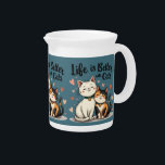 Life is Better with Cats Cute Cat Aesthetic Beverage Pitcher<br><div class="desc">This adorable cute cat illustration features two happy feline friends sitting close together, radiating warmth and companionship. Surrounded by floating hearts, this aesthetic cat design perfectly captures the joy of being a cat lover. The soft, hand-drawn style paired with the phrase "Life is Better with Cats" makes it a heartwarming...</div>