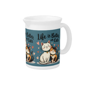 Life is Better with Cats Cute Cat Aesthetic Beverage Pitcher