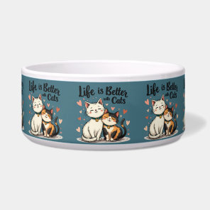 Life is Better with Cats Cute Cat Aesthetic, Blue Bowl