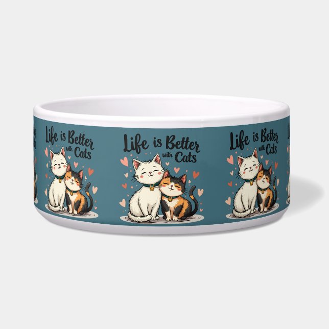 Life is Better with Cats Cute Cat Aesthetic, Blue Bowl (Front)
