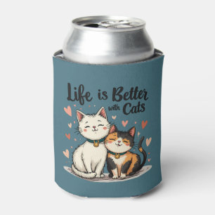 Life is Better with Cats Cute Cat Aesthetic, Blue Can Cooler