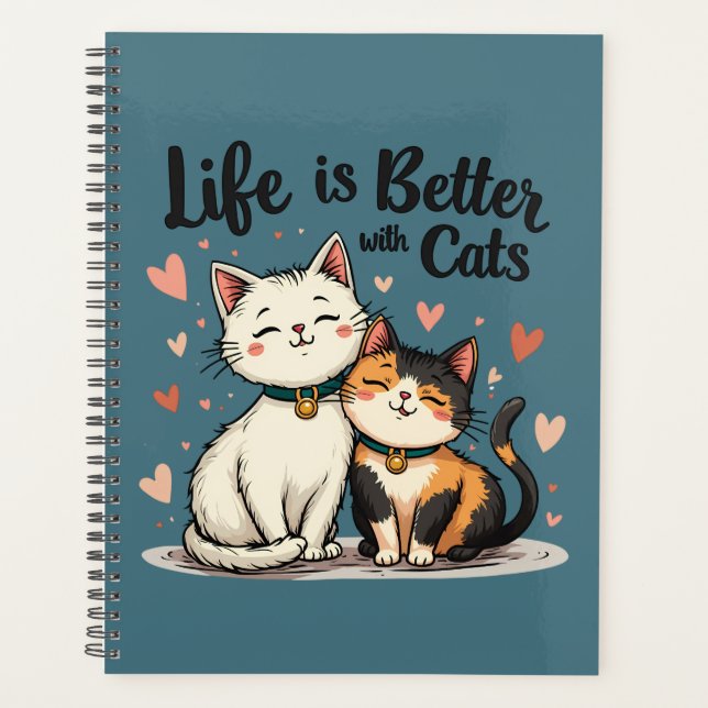 Life is Better with Cats Cute Cat Aesthetic, Blue Planner (Front)