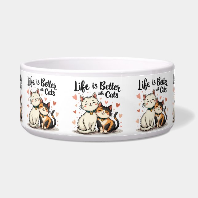Life is Better with Cats Cute Cat Aesthetic Bowl (Front)