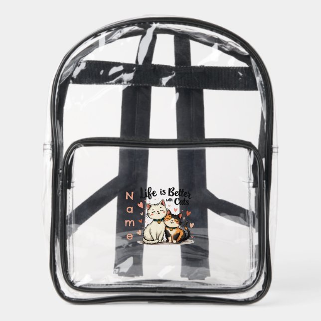 Life is Better with Cats Cute Cat Aesthetic Clear Backpack (Front)