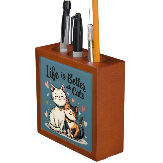 Life is Better with Cats Cute Cat Aesthetic Desk Organizer (In Situ)