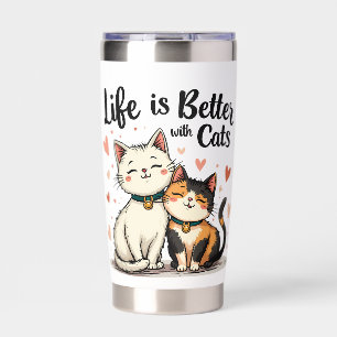 Life is Better with Cats Cute Cat Aesthetic Insulated Tumbler