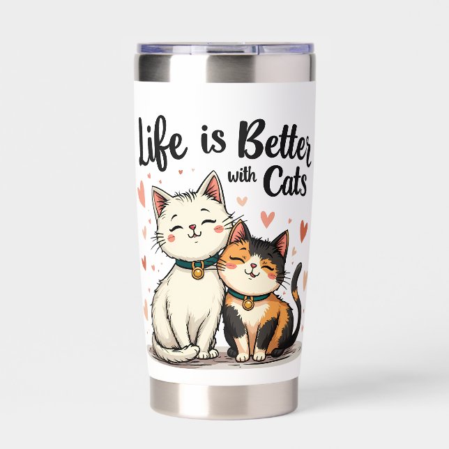 Life is Better with Cats Cute Cat Aesthetic Insulated Tumbler (Front)