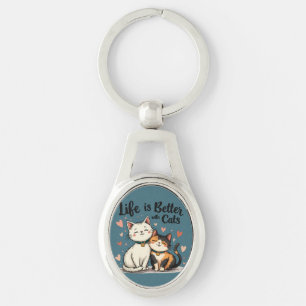 Life is Better with Cats Cute Cat Aesthetic Keychain
