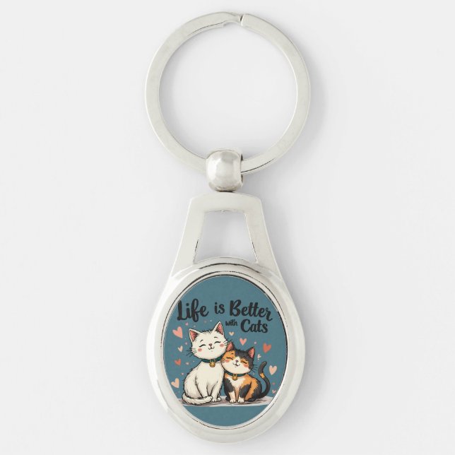 Life is Better with Cats Cute Cat Aesthetic Keychain (Front)