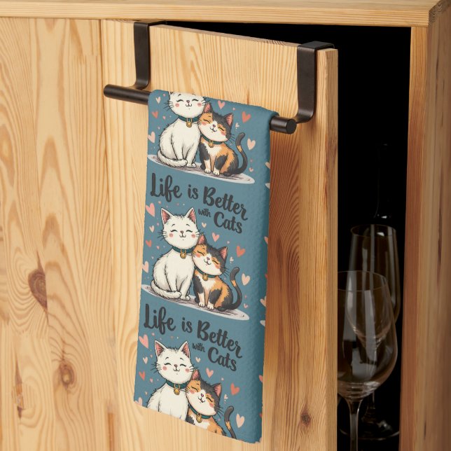 Life is Better with Cats Cute Cat Aesthetic Kitchen Towel (Thirds Fold)