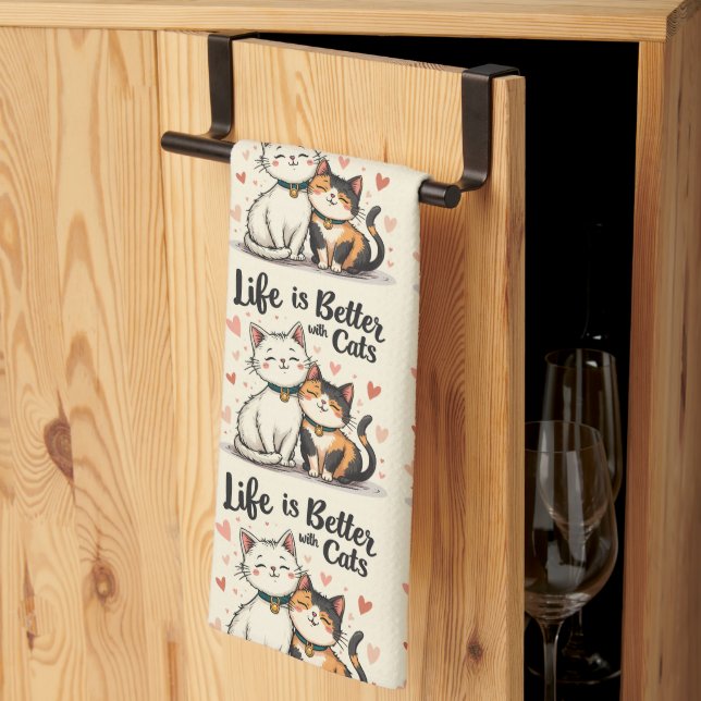 Life is Better with Cats Cute Cat Aesthetic Kitchen Towel (Thirds Fold)