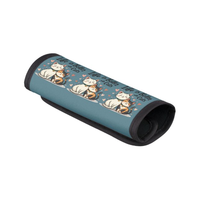 Life is Better with Cats Cute Cat Aesthetic Luggage Handle Wrap (Angled)