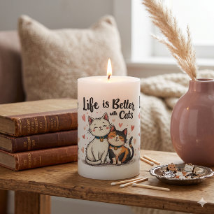 Life is Better with Cats Cute Cat Aesthetic Pillar Candle