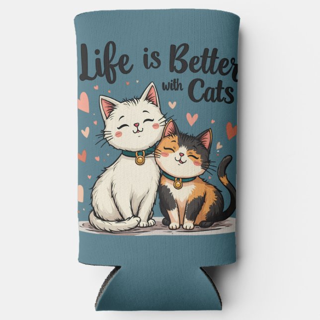 Life is Better with Cats Cute Cat Aesthetic  Seltzer Can Cooler (Front)