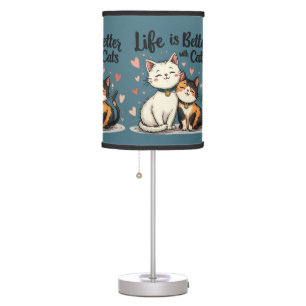 Life is Better with Cats Cute Cat Aesthetic Table Lamp