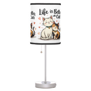 Life is Better with Cats Cute Cat Aesthetic Table Lamp