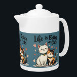 Life is Better with Cats Cute Cat Aesthetic Teapot<br><div class="desc">This adorable cute cat illustration features two happy feline friends sitting close together, radiating warmth and companionship. Surrounded by floating hearts, this aesthetic cat design perfectly captures the joy of being a cat lover. The soft, hand-drawn style paired with the phrase "Life is Better with Cats" makes it a heartwarming...</div>