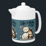 Life is Better with Cats Cute Cat Aesthetic Teapot<br><div class="desc">This adorable cute cat illustration features two happy feline friends sitting close together, radiating warmth and companionship. Surrounded by floating hearts, this aesthetic cat design perfectly captures the joy of being a cat lover. The soft, hand-drawn style paired with the phrase "Life is Better with Cats" makes it a heartwarming...</div>