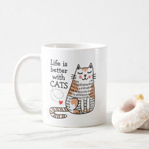 Life Is Better With Cats Doodle Coffee Mug