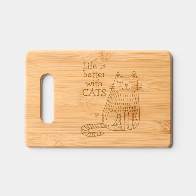 Life Is Better With Cats Doodle Engraved Cutting Board (Front)