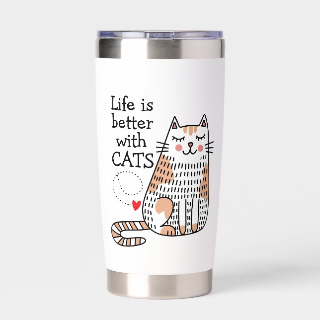 Life Is Better With Cats Doodle Insulated Tumbler (Back)