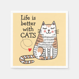 Life Is Better With Cats Doodle Napkins