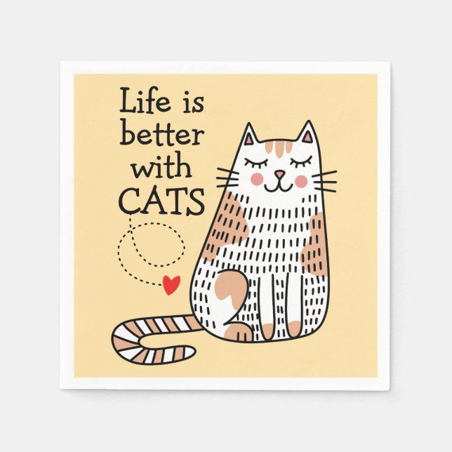 Life Is Better With Cats Doodle Napkins (Front)