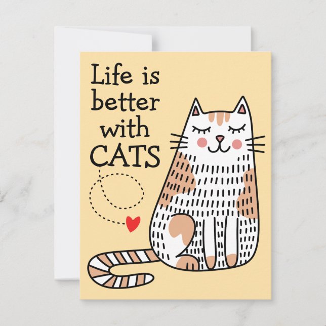 Life Is Better With Cats Doodle Note Card (Front)