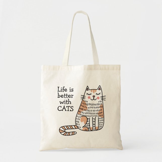 Life Is Better With Cats Doodle Tote Bag (Front)