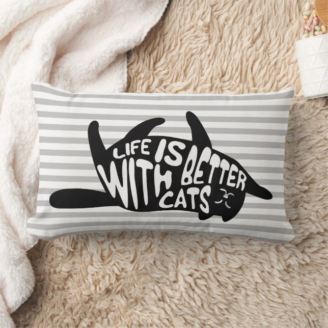 Life is better with cats | Fun Typography Lumbar Pillow (Blanket)