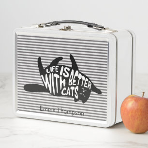 Life is better with cats Fun Typography Metal Lunch Box
