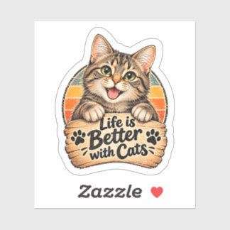 Life Is Better with Cats Retro Sunset Kitten Sticker