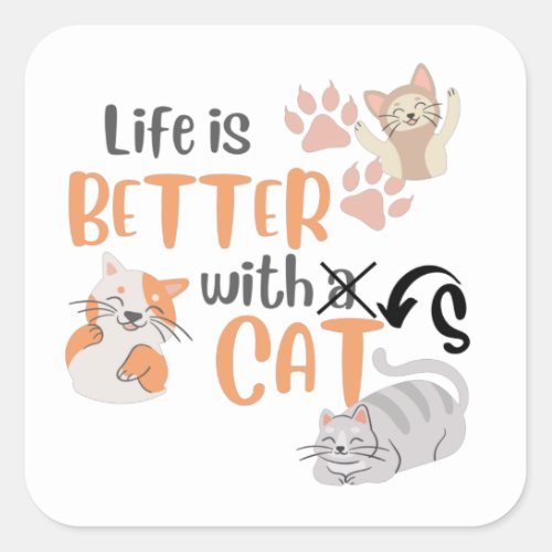 Life Is Better With Cats Square Sticker