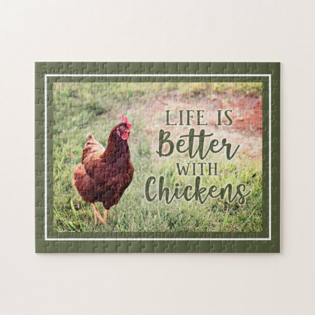 Life is Better with Chickens | Rooster Typography Jigsaw Puzzle (Horizontal)